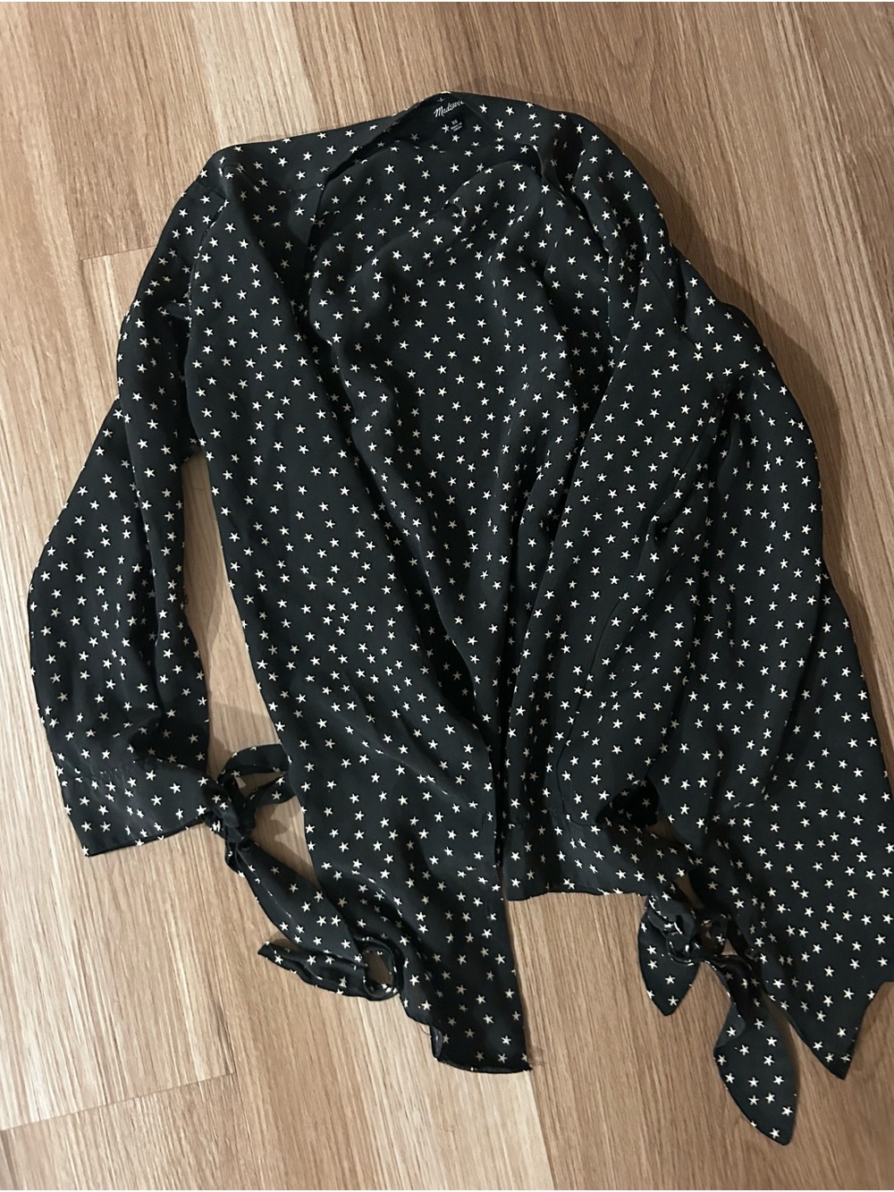 Madewell Black Star Print Tie-Sleeve Blouse